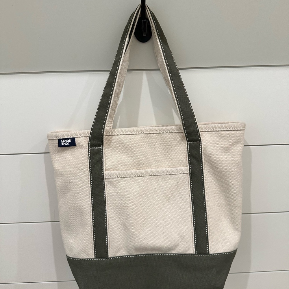 Lands' End Canvas Tote Bag - Natural and Dark OliveGreen